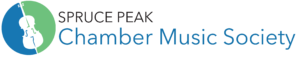 Spruce Peak Chamber Music Society logo with blue/green/white cello graphic