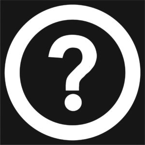 Question mark symbol (white on black) how a person can contact event organizers about meeting accessibility requests.