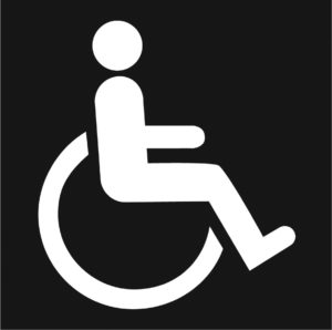 Wheelchair accessible symbol (white on black)