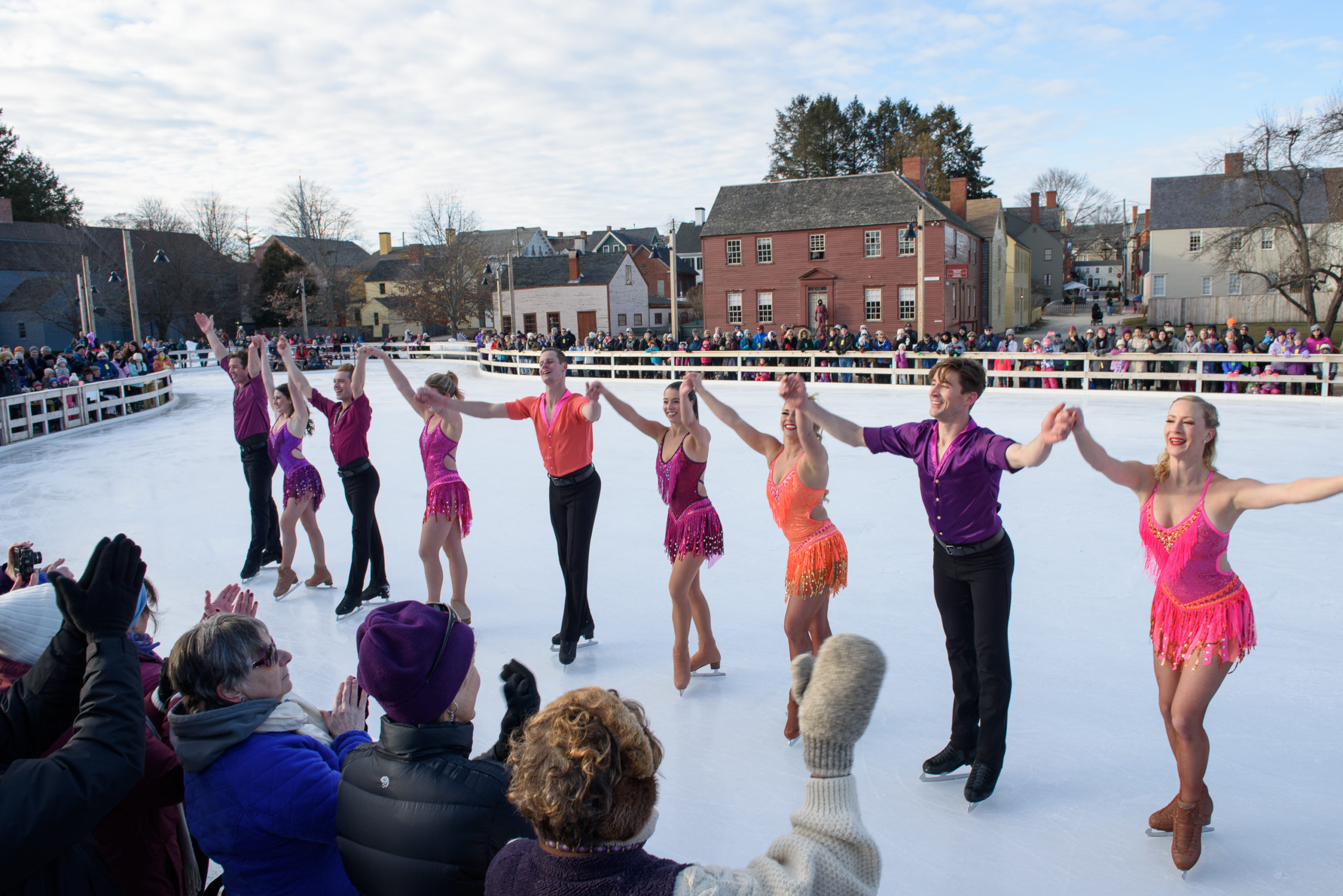 The 9 member company of Ice Dance International take a bow performing at Strawbery Banke, Portsmouth, NH.