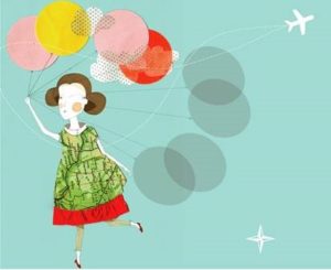 Girl with balloon graphic 